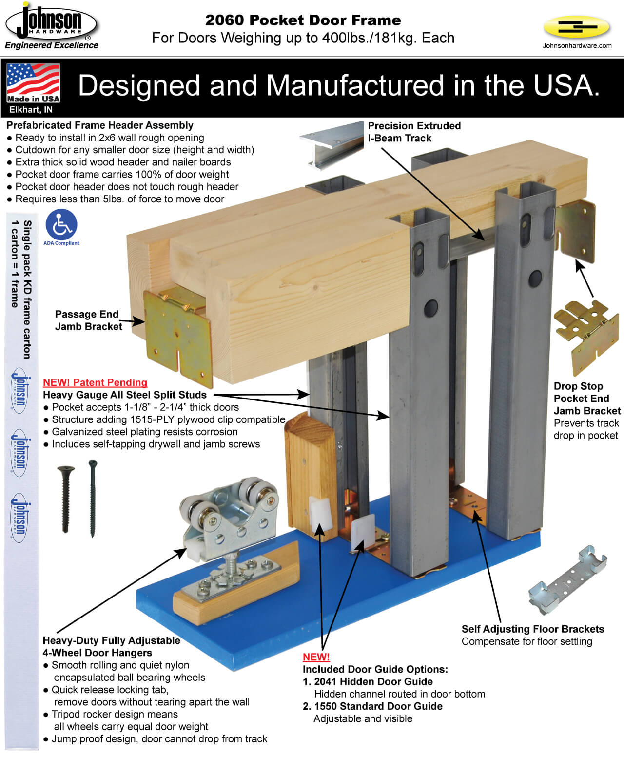 Johnson 2060 Series HeavyDuty Pocket Door Frame Kits for 2 x 6 Walls